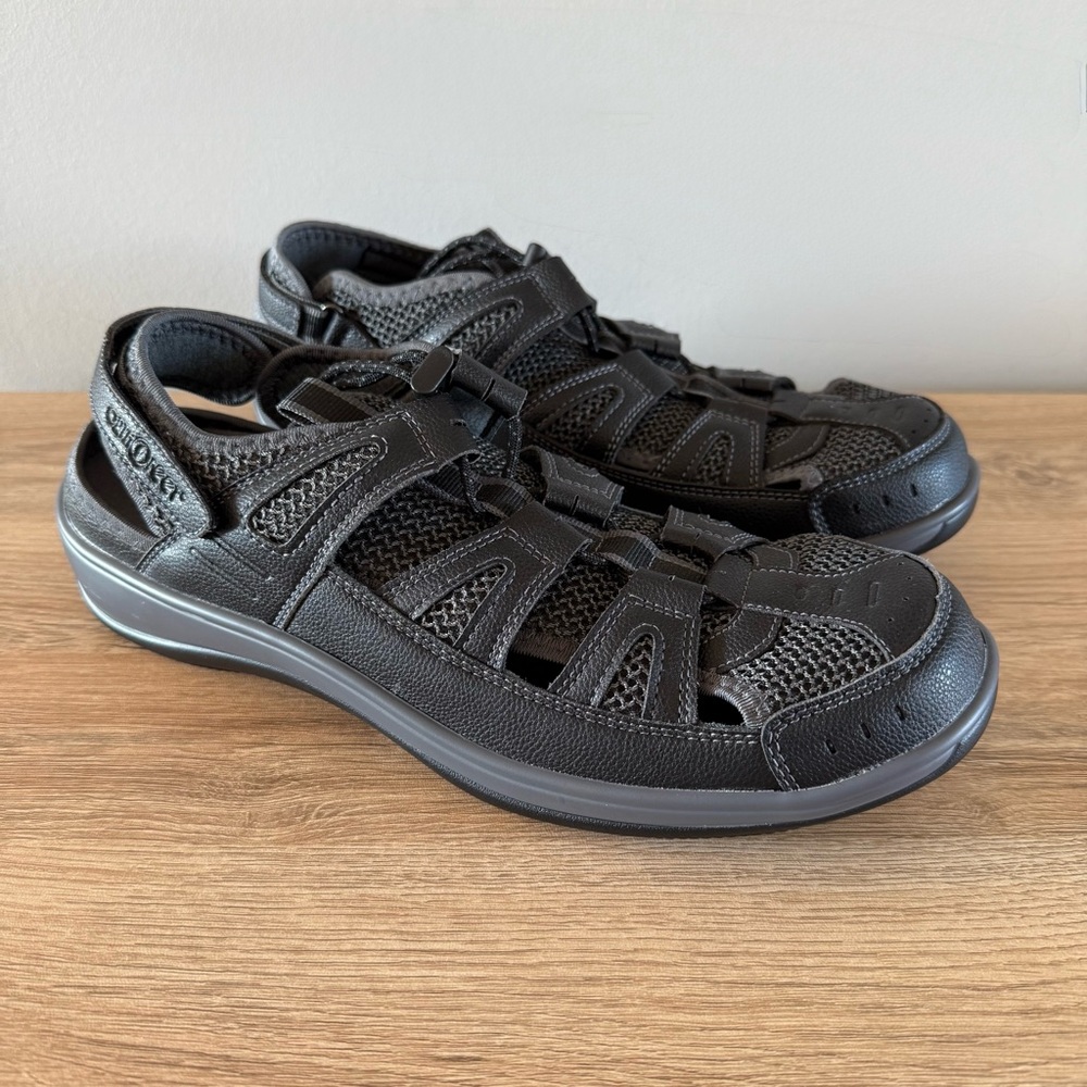 NWOB Orthofeet Womens 12W Wide Black Fisherman Comfort Sandals Verona Orthopedic
